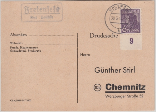 All.Bes./Kontrollrat - Freienfels ü. Hollfeld Landpost-Ra2 Drucksache 1948