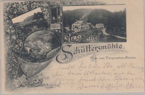 Bayern - Schüttersmühle Post- u. Telegraphenstation sw-Mehrbild-AK gelaufen 1899