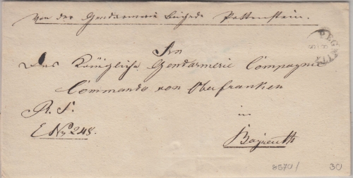 Bayern - Pegnitz 8/8 Fingerhut-K1 Dienstbrief Pottenstein - Bayreuth ca. 1840