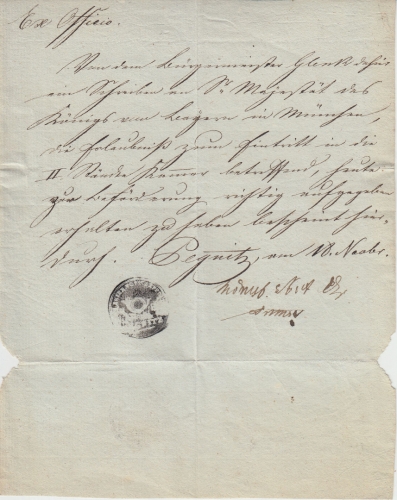 Bayern - Pegnitz ca. 1820 Aufgabeschein f. e. Schreiben an den König von Bayern