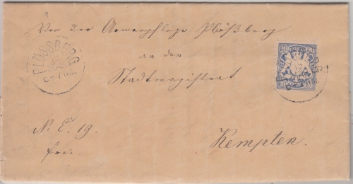 Bayern - 20 Pfg. Wappen Wz. 3 Brief Plössberg - Kempten 1882
