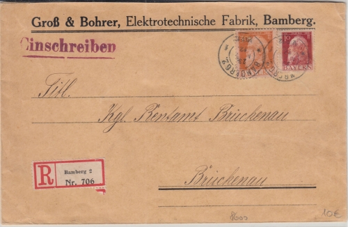 Bayern - 10+30 Pfg. Luitpold Einschreibebrief Bamberg 2 - Brückenau 1912