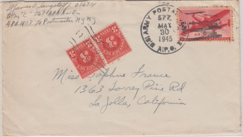 USA - APO 577 30 MAY 1945 (Bamberg) Feldpostbrief n. USA Nachporto