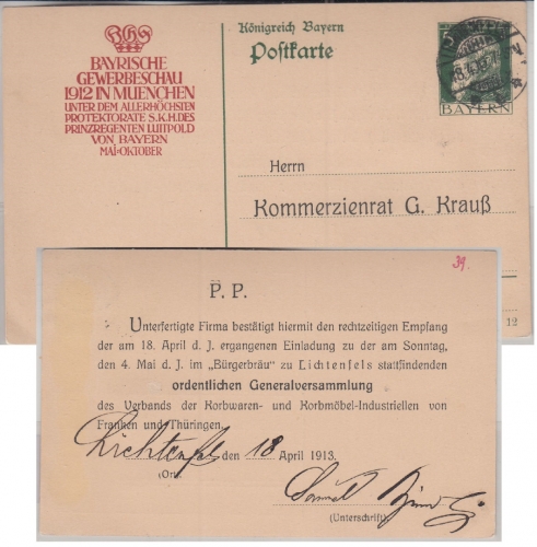 Bayern - 5 Pfg. Luitpold So.-Ganzsache Gewerbeschau m. priv. Zudruck Lichtenfels