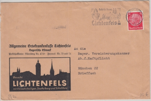 DR - Lichtenfels 1937 illustr. Brief d. AOK n. München
