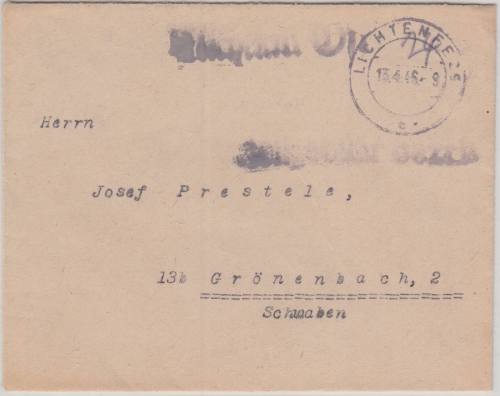 All.Bes. - Michelau Ofr. Notstempel L1 Gebühr bezahlt Brief Lichtenfels 13.4.46