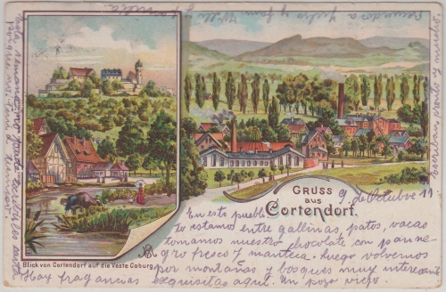Bayern - Cortendorf Fabrik etc. farb. Mehbild-Litho n. ARGENTINIEN 1911