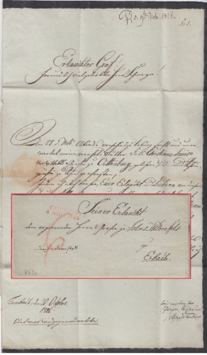 Thurn & Taxis - Coburg 4. NOV 1826 roter L2 Trauerbrief n. Erbach