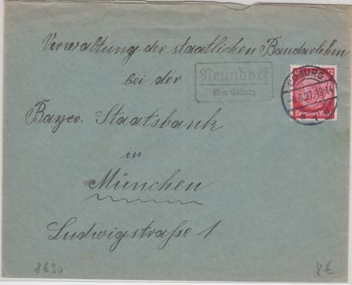 DR - Neundorf ü. Coburg Landpost-Ra2 Brief n. München 1937