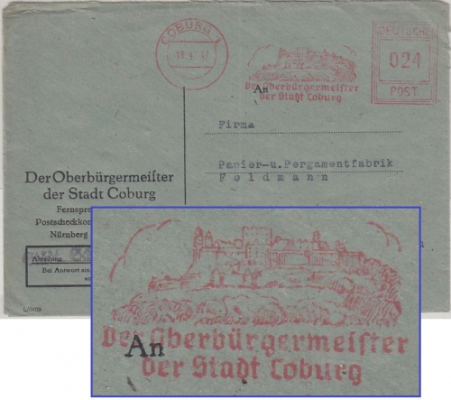 All.Bes. - Coburg 1947 24 Pfg. AFS "Der Oberbürgermeister" Brief n. Sibratshofen
