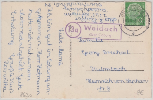 BRD - (13a) Weidach ü. Coburg Landpost-Ra2 Karte n. Kulmbach