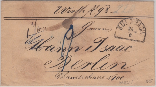 Bayern/Preussen - Kulmbach 24/6 HKS Wertbrief (98 Gulden) n. Berlin ca. 1865