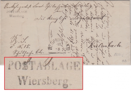 Bayern - Postablage Wiersberg klarer L2 Dienstbrief n. Kulmbach 1878