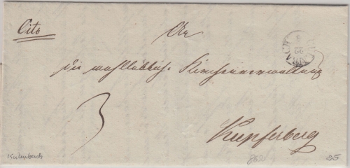 Bayern - Culmbach 22/8 Fingerhut-K1 Portobrief "Cito" n. Kupferberg 1837