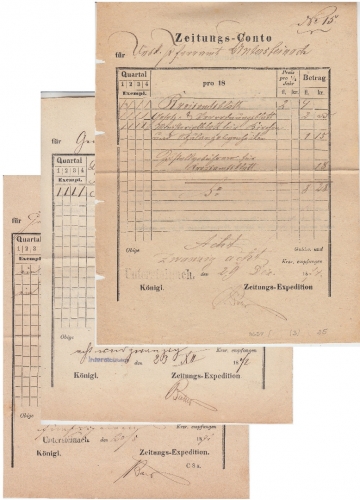 Bayern - Untersteinach 1871/74 Zeitungskonto 3 versch. L1