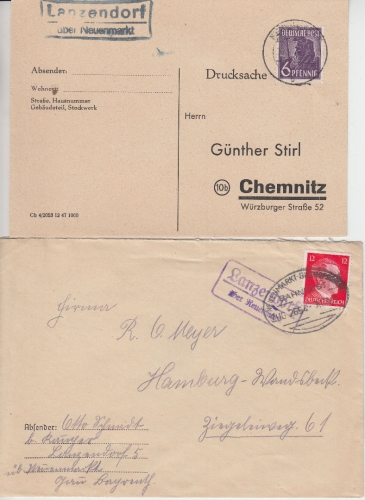 DR/All.Bes. - Lanzendorf ü. Neuenmarkt Landpost-Ra2 versch. Typen 1943/48