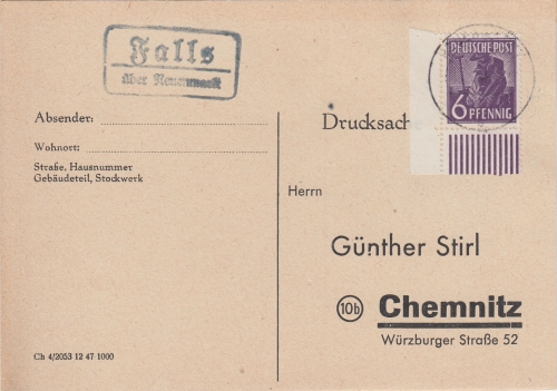 All.Bes. - Falls ü. Neuenmarkt Landpost-Ra2 Drucksache n. Chemnitz 1948