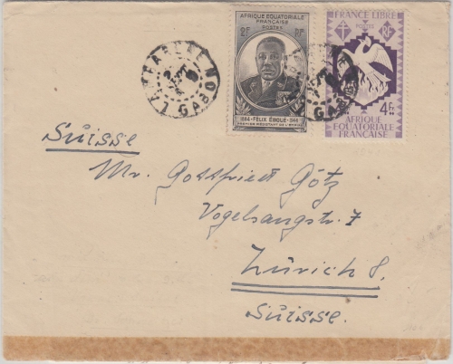 Franz. Äquatorial-Afrika - 4 Fr. Phönix u.a. Luftpostbrief i.d. SCHWEIZ 1946