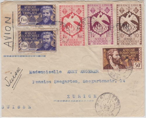 Franz. Äquatorial-Afrika - 2x1,60 Fr. Crampel u.a. Luftpostbrief i.d. SCHWEIZ