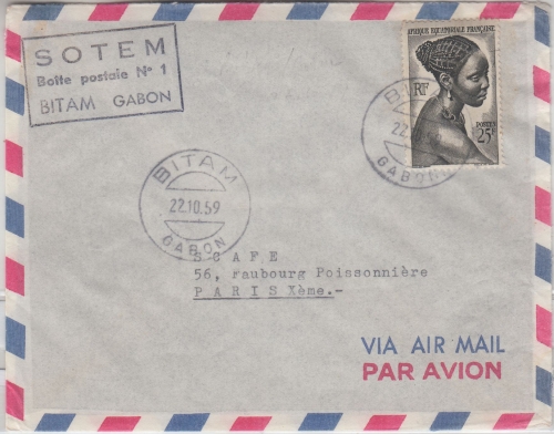 Franz. Äquatorial-Afrika -25 Fr. Afrikanerin Luftpostbrief Bitam - Paris 1959