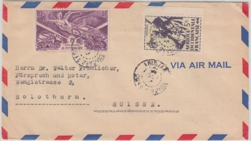 Franz. Westafrika - 8 Fr. Kriegsende u.a. Luftpostbrief Abidjan - Solothurn 1946