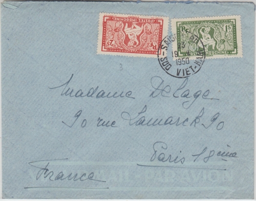 Franz. Indochina - 2+1 P. Freimarken Luftpostbrief Saigon - Paris 1950
