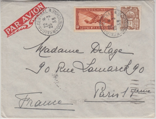 Franz. Indochina - 30 C. Flugpostausgabe u.a. Luftpostbrief Saigon - Paris 1938