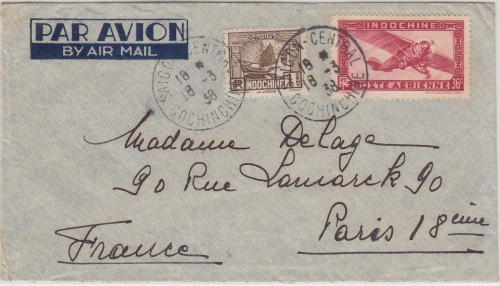 Franz. Indochina - 36 C. Flugpostausgabe u.a. Luftpostbrief Saigon - Paris 1938