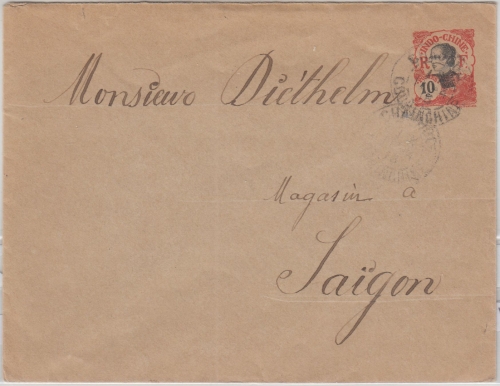 Franz. Indochina - 10 C. Ganzsache Brief Cha...(?) - Saigon 1918