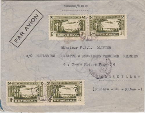 Senegal - 4x2 Fr. Flugpostausgabe Luftpostbrief Dakar - Marseille 1942