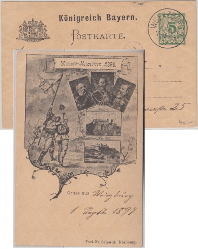 Bayern - Würzburg 1897 Kaisermanöver 5 Pfg. Privatganzsache/Ortskarte