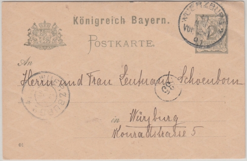 Bayern - Würzburg 1901 2 Pfg. Rauten Ganzsache/Ortskarte Uni Lawn Tennis Club !