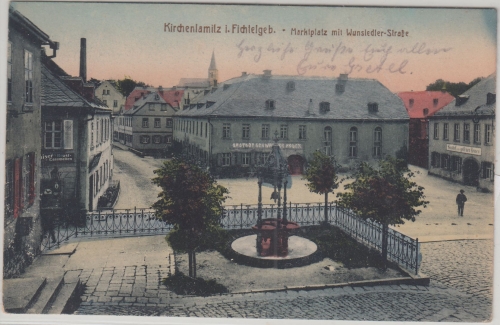 Bayern - Kirchenlamitz Marktplatz farb. AK gelaufen 1920 - Frankatur !!