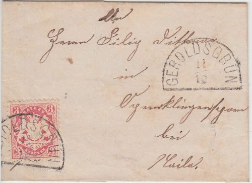 Bayern - 3 Kr. Wappen gez. Brief HKS Geroldsgrün 11/12 - Naila ca. 1873