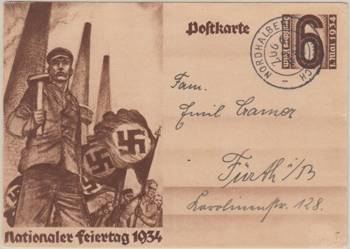 DR - Bahnpost Nordhalben Kronach Zug 6 K2 Sonderganzsache Dürrenwaid Fürth 1934