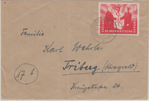 DDR - 24 Pfg. Deutsch-Polnische Freundschaft Brief Annaberg-Buchholz 1951