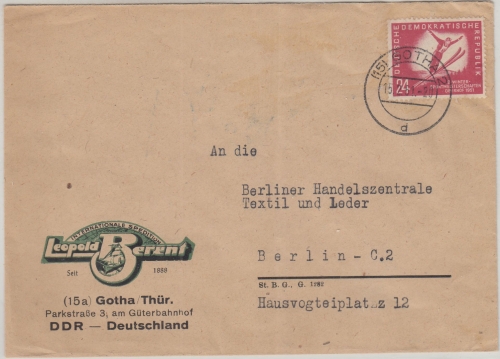 DDR - 24 Pfg. Skispringen Firmenbrief Gotha - Berlin 1951