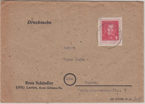 DDR - 8 Pfg. Lortzing Drucksache Lastau - Weimar 1952