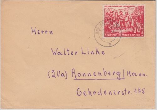 DDR - 24 Pfg. Deutsch-Chinesische Freundschaft Brief Bad Salzungen 1951