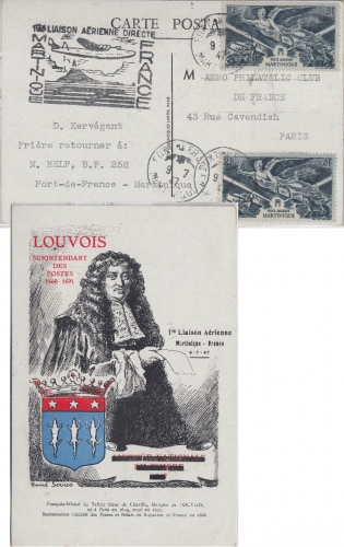 Martinique - 2x8 Fr. Victoria Firstflight Martinique - Frankreich/Paris 1947