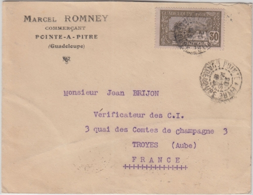 Guadeloupe - 30 C. Landschaften Brief Pointe a Pitre - Troyes 1926
