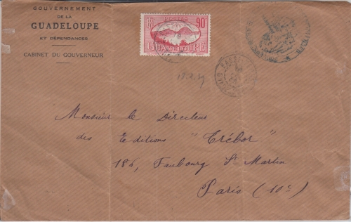 Guadeloupe - 90 C. Freimarke Brief (Cabinet du Gouv.) Basseterre - Paris 1939