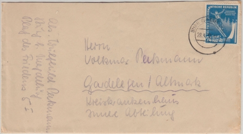 DDR - 24 Pfg. Skispringer Brief Burg - Gardelegen 1952