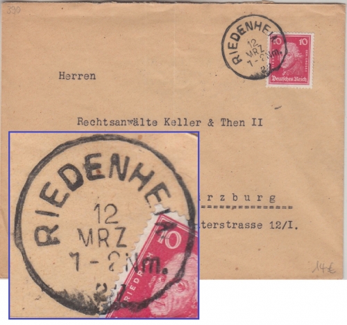 DR - Riedenheim 12. MRZ 27 K1 Brief n. Würzburg