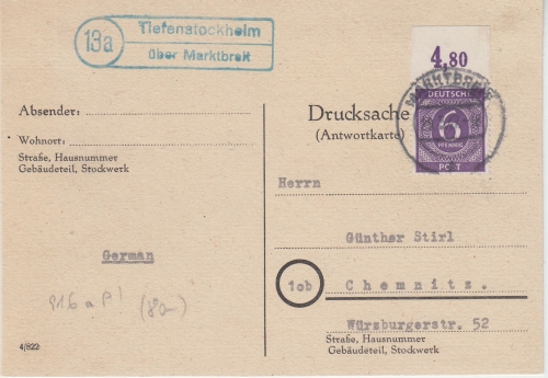 All.Bes. - (13a) Tiefenstockheim ü. Marktbreit Landpost-Ra2 Drucksache 1947