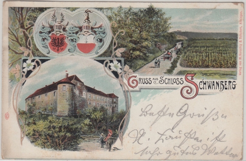 Bayern - Schloss Schwanberg (Rödelsee) farb. Mehrbildlitho gelaufen 1904