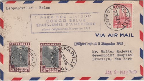 Belgisch Congo - 1st-flight n. USA Etappe Leopoldville - Natal 1941