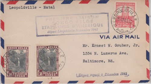 Belgisch Congo - 1st-flight n. USA Etappe Leopoldville - Belem 1941