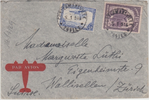 Belgisch Congo - 5 Fr. Freimarke u.a. Luftpostbrief Costermansville 1939