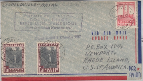 Belgisch Congo - 1st-flight n. USA Etappe Leopoldville - Natal 1941